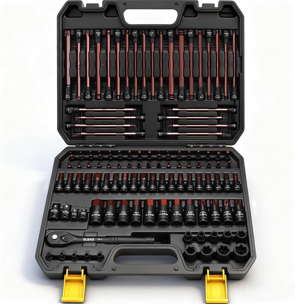 112-Piece Torx and Allen Bit Socket Set, 1/4, 3/8,1/2 Drive Bit Socket Set