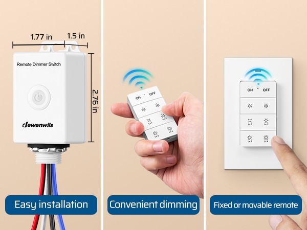 DEWENWILS Outdoor Light Dimmer, Remote Control Wall Switch, No WiFi Needed
