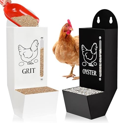 2Pack Chicken Grit and Oyster Shell Feeder, Poultry Feeder Combo-Black/White