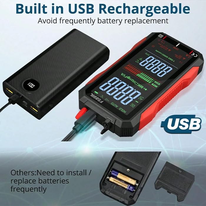 USB Rechargeable Digital Multimeter 6000 Counts Large Color Screen & Backlight
