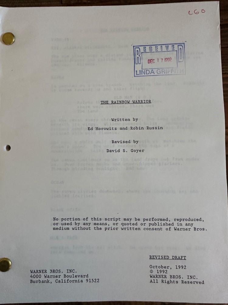 THE RAINBOW WARRIOR  MOVIE ORIGINAL SCREENPLAY SCRIPT