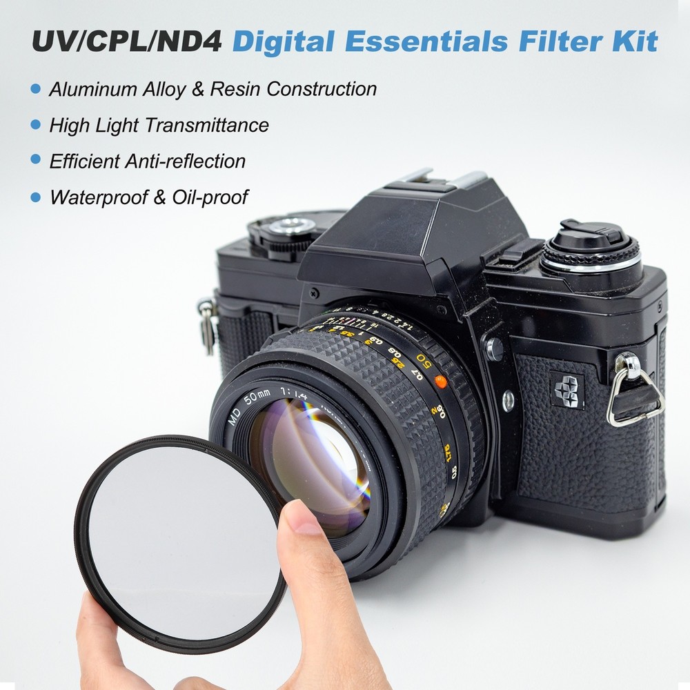 62mm UV/CPL/ND4 Digital Essentials Filter Kit Circular Camera Filters, Black