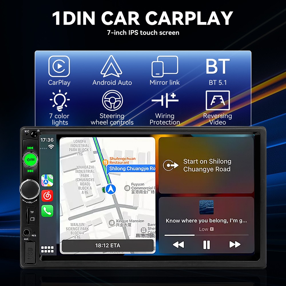 7"Single 1Din Touch Screen Stereo Bluetooth Car Radio Apple Android Carplay GPS