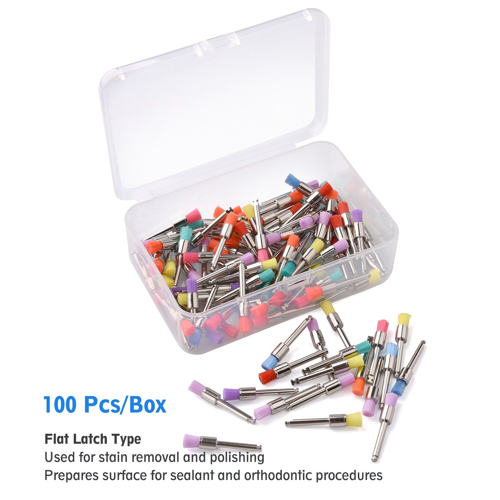 400 Disposable Dental Prophy Polishing Brush Latch Flat Type Rainbow