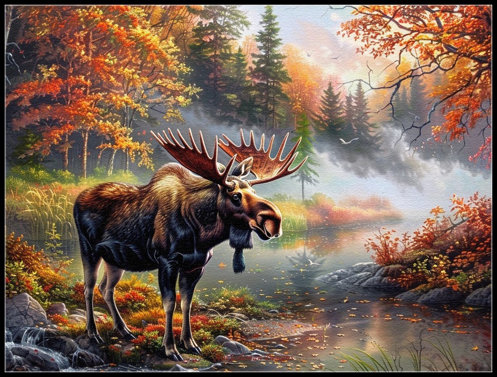 Moose at Water's Edge 2 Chart Counted Cross Stitch Patterns Needlework DIY DMC