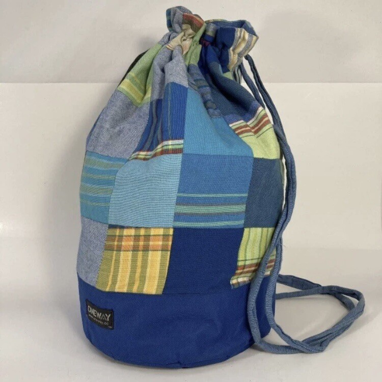 One-Way Kikoy Patchwork Drawstring Backpack Cinch Sack Waterproof Handmade
