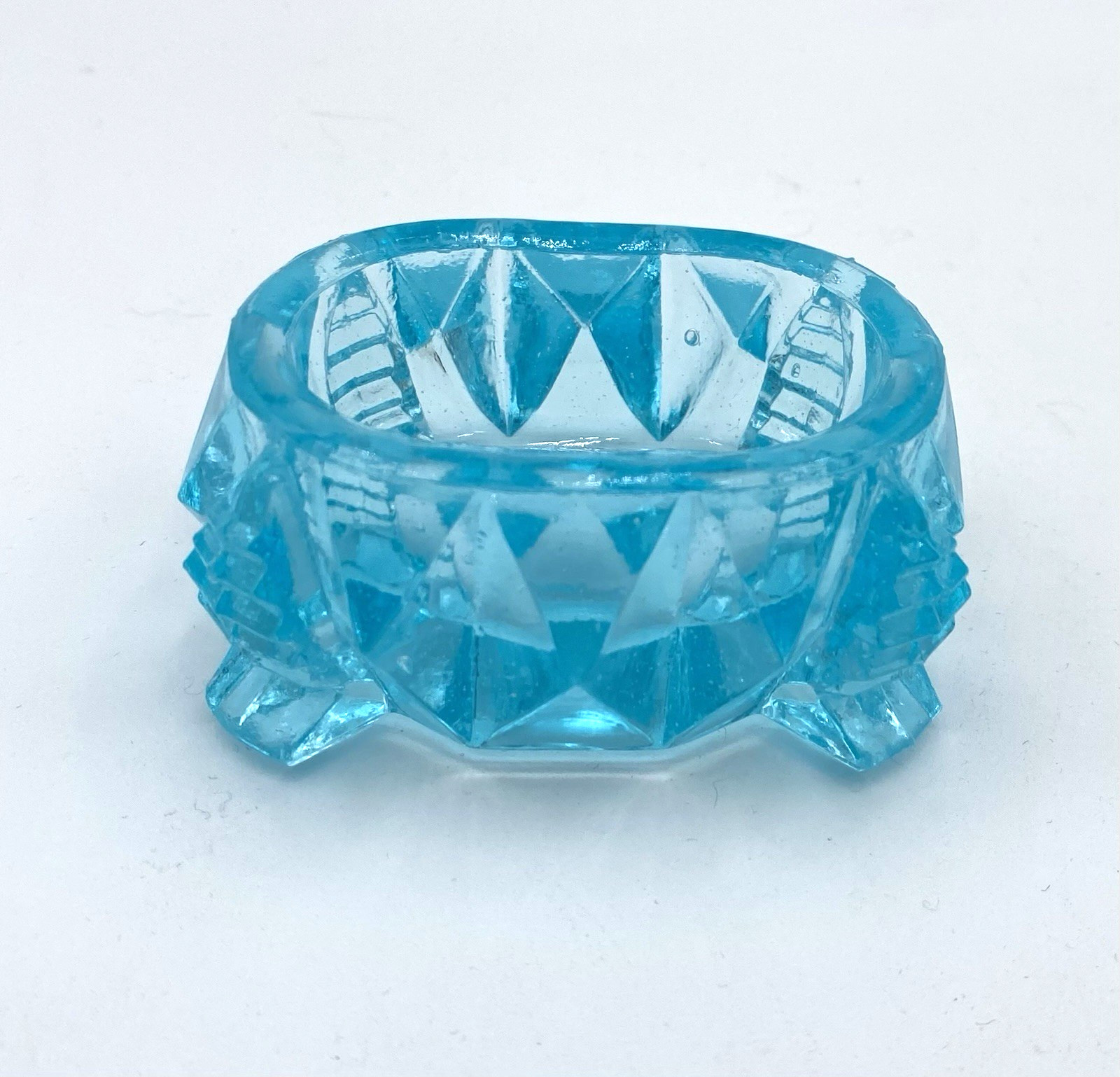 Vintage Oval Footed Master Salt Cellar, Ice Blue, Heavy/Thick Glass