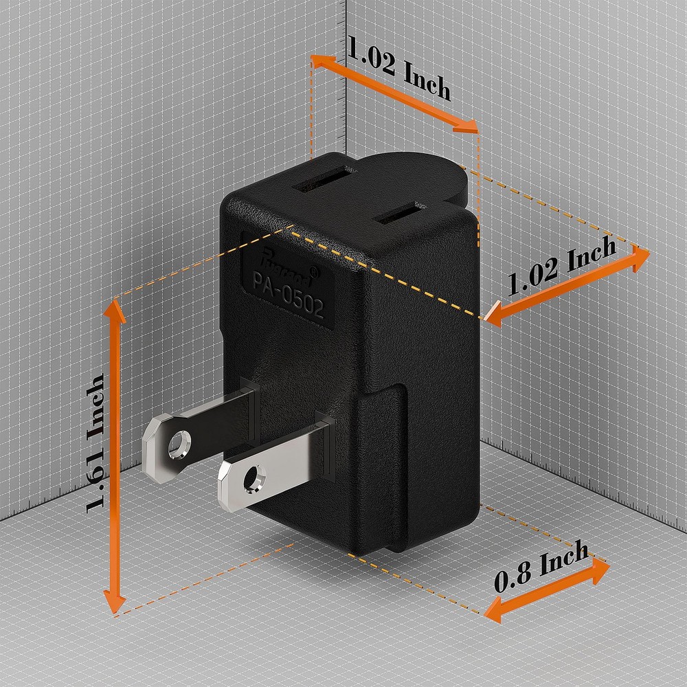 Right Angle Adapter, Plugrand 2-Prong 90 Degree Downward Down Angle, Black
