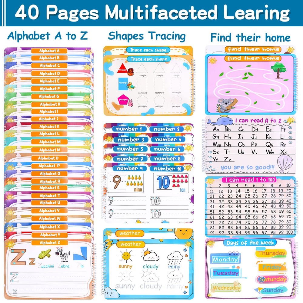Preschool Learning Activities Educational Workbook, Handwriting Medium, Blue