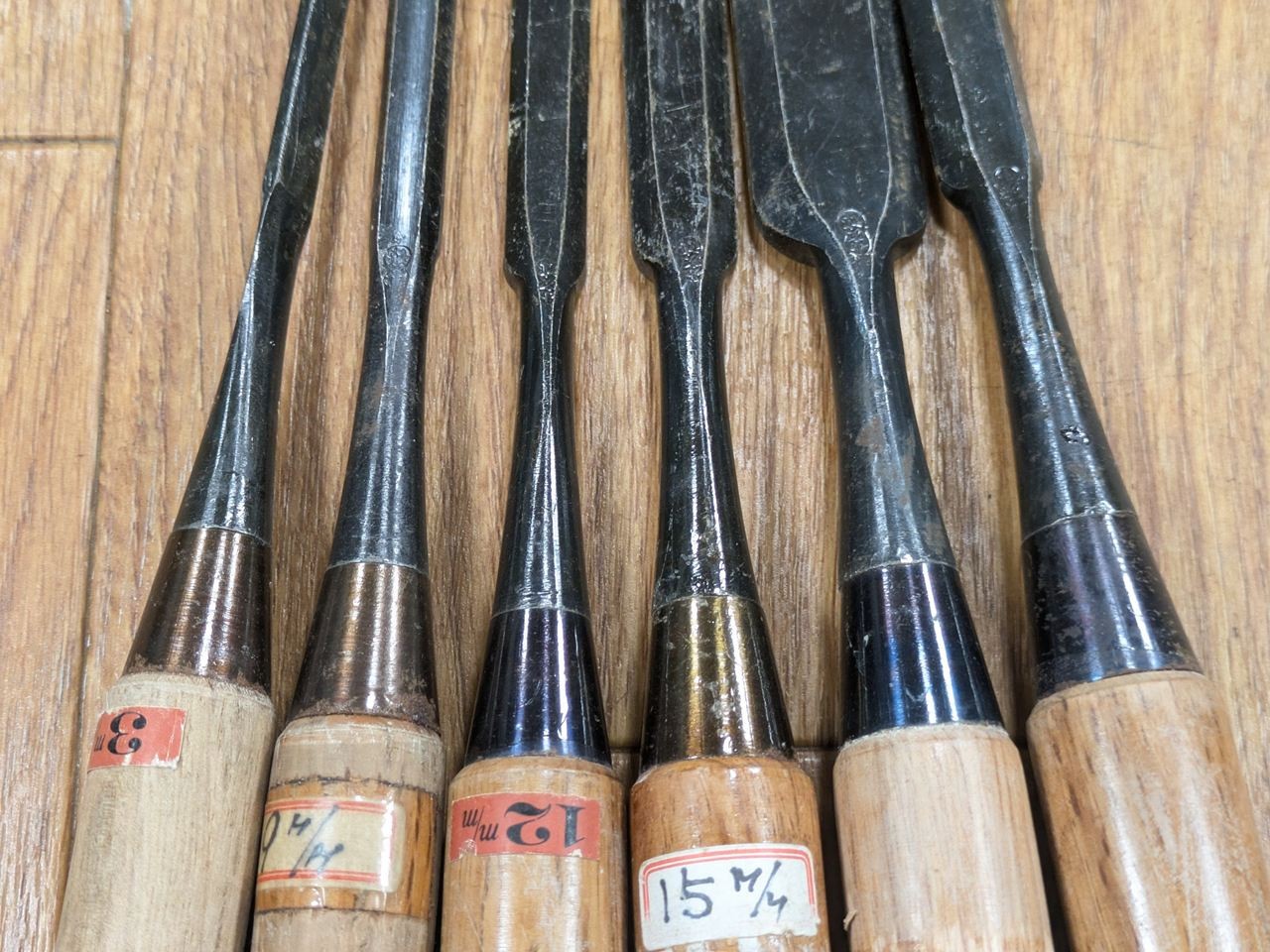 Japanese vintage chisel tataki Nomi Japan Signed Old 3.9.12.15.24.16mm RB058