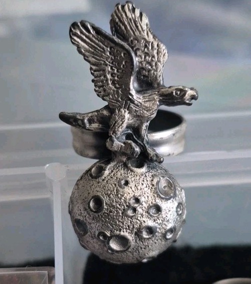 Unique statement Adjustable ring featuring two Eagle, standing on The Moon