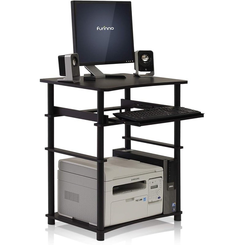 Compact Home Computer Desk W/ 3 Side Storage Shelves Keyboard Tray Office Study