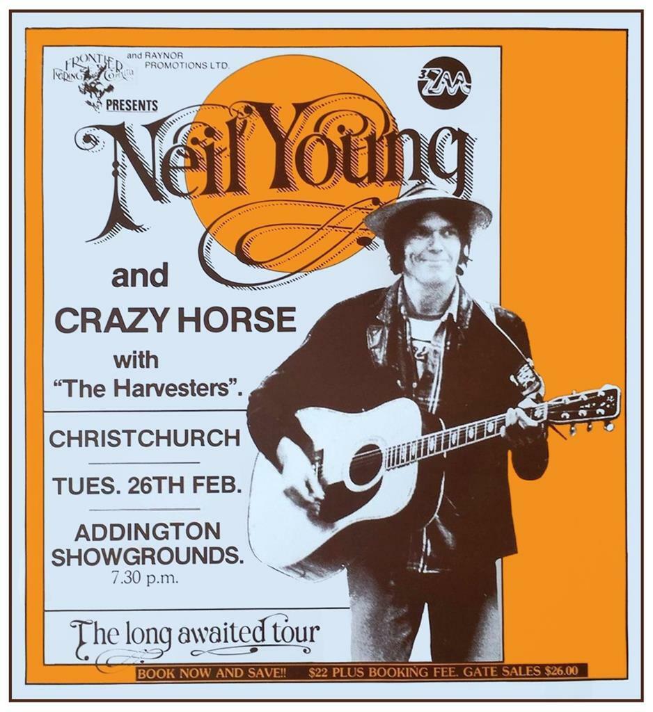 Neil Young - VERY LARGE POSTER - live @ Christchurch NEW ZEALAND 1985  -22X24