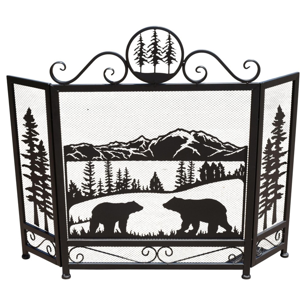 3-Panel Fireplace Screen with Strolling Mama Bear and Cub Design