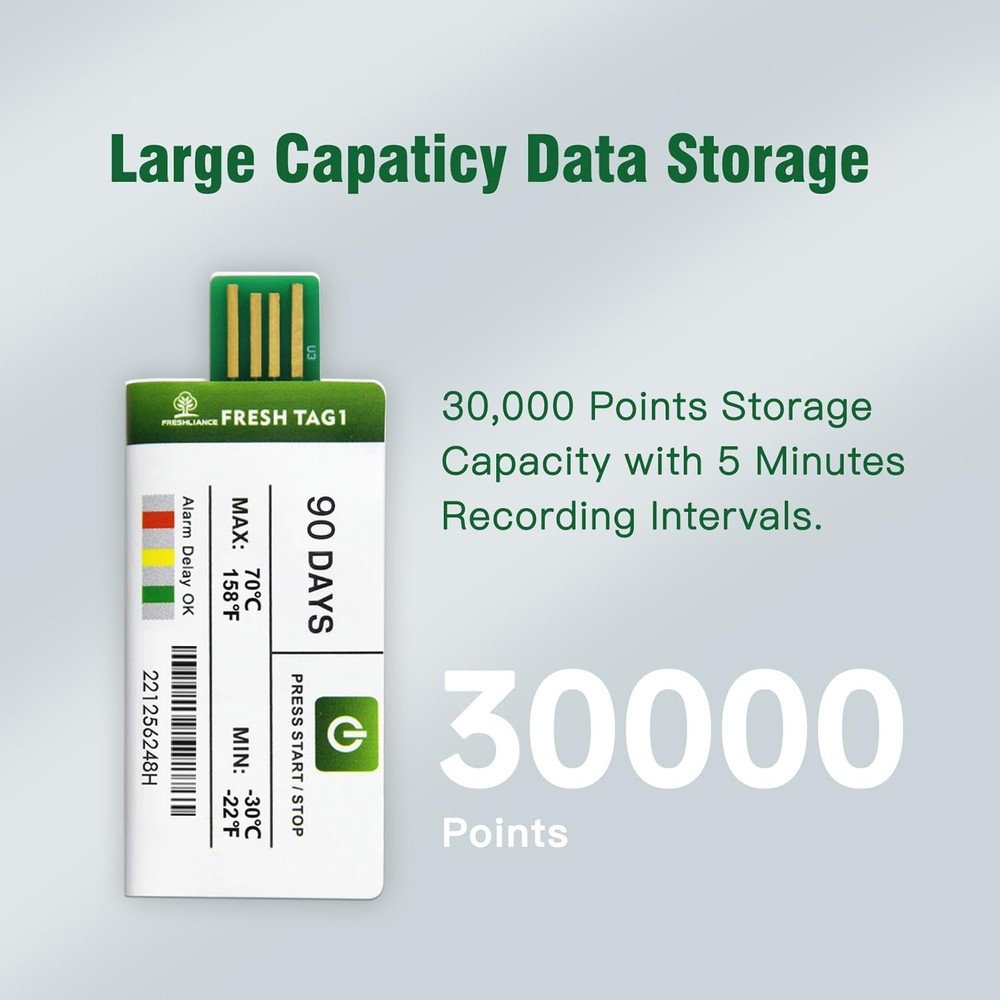 Freshliance USB Temperature Data Logger - High Accuracy, 30000 Points - 60 Days