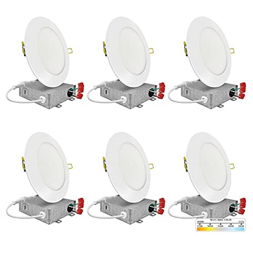6 Pack 3 Inch Ultra-Thin LED Recessed Lighting, Selectable
