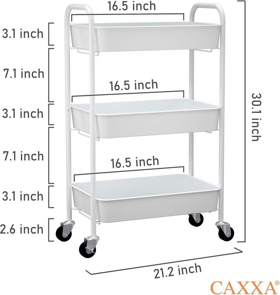 3-Tier Rolling Metal Storage Organizer - White