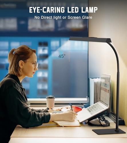 LED Desk Lamp for Home Office with Base, Eye-Caring Architect Task Light Black