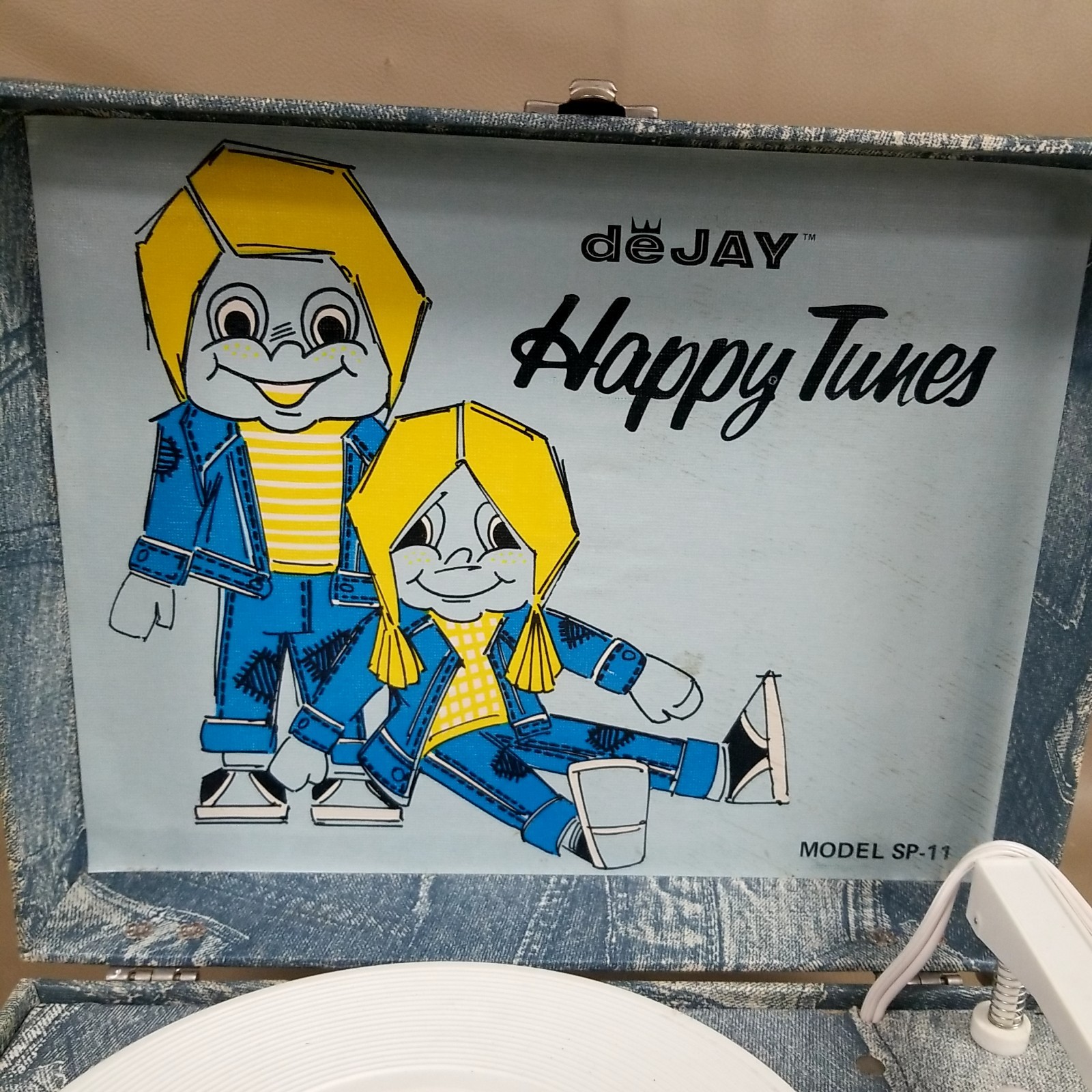 VTG deJay 'Happy Tunes' Portable Record Player #SP-11 Blue Jeans Denim Case