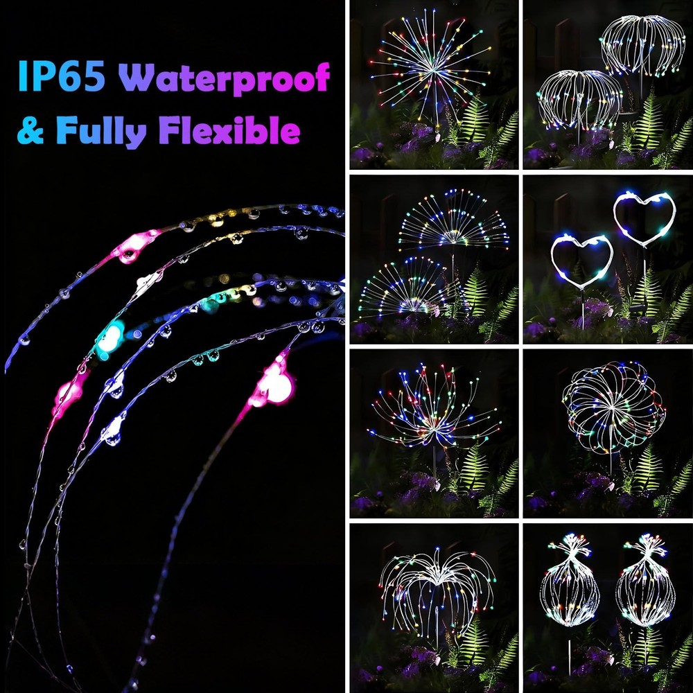 colcutee 2 Pack Solar Firework Lights Outdoor, Adjustable 2 Pack, Multicolor