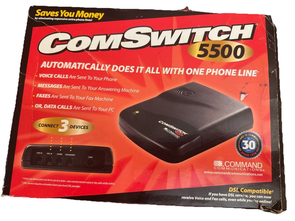 Command Communications ComSwitch 5500 Phone Fax Modem 3-Port Call Switch