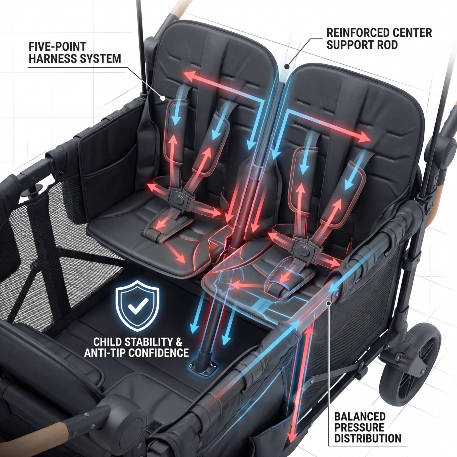 Wagon Stroller w/ Canopy 4 seater Push Pull Quad Collapsible Stroller 330LBS