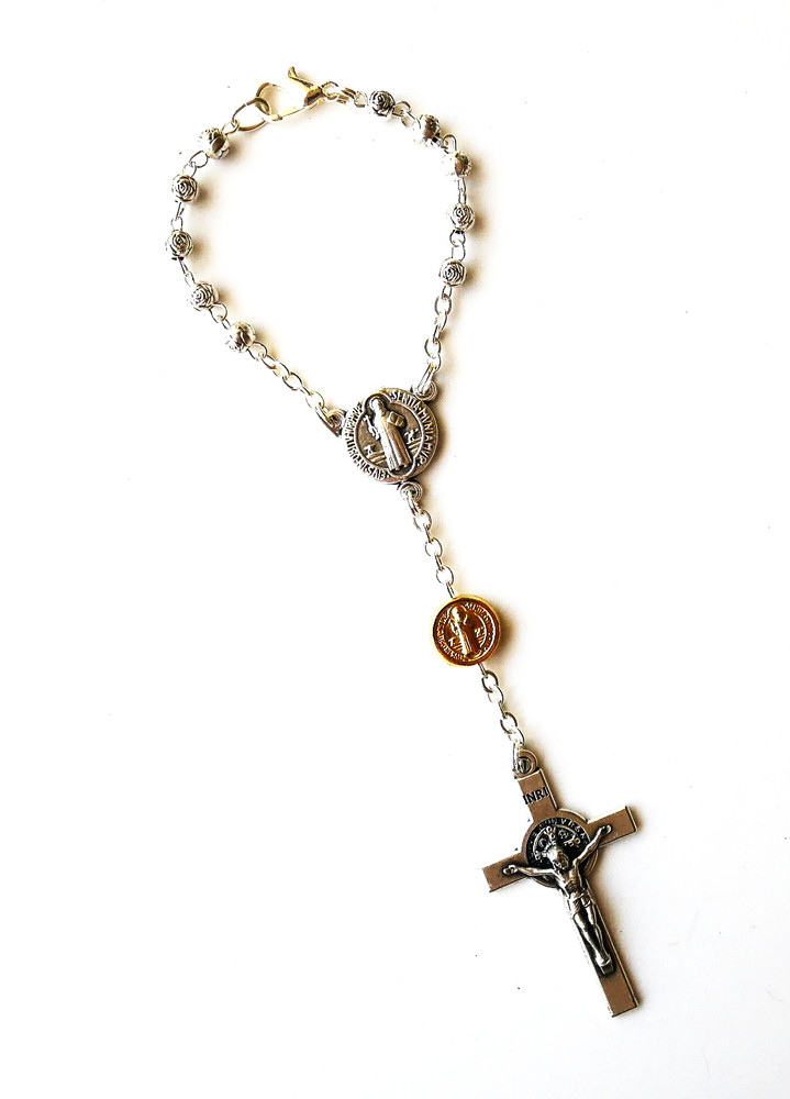 Saint Benedict Silver Tone Small Rosary