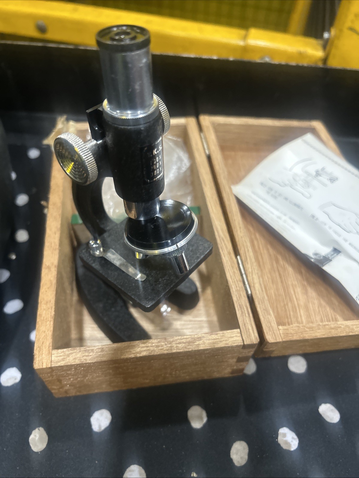 Vintage Y.K.S Microsope With Wood Box Made In Japan