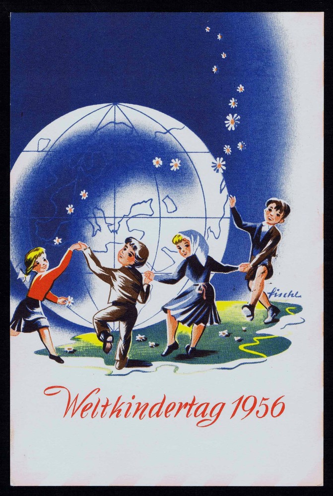 1956 AUSTRIA BALLON POST FLIGHT POSTAL CARD CHILDREN'S WORLD (ESP#157)