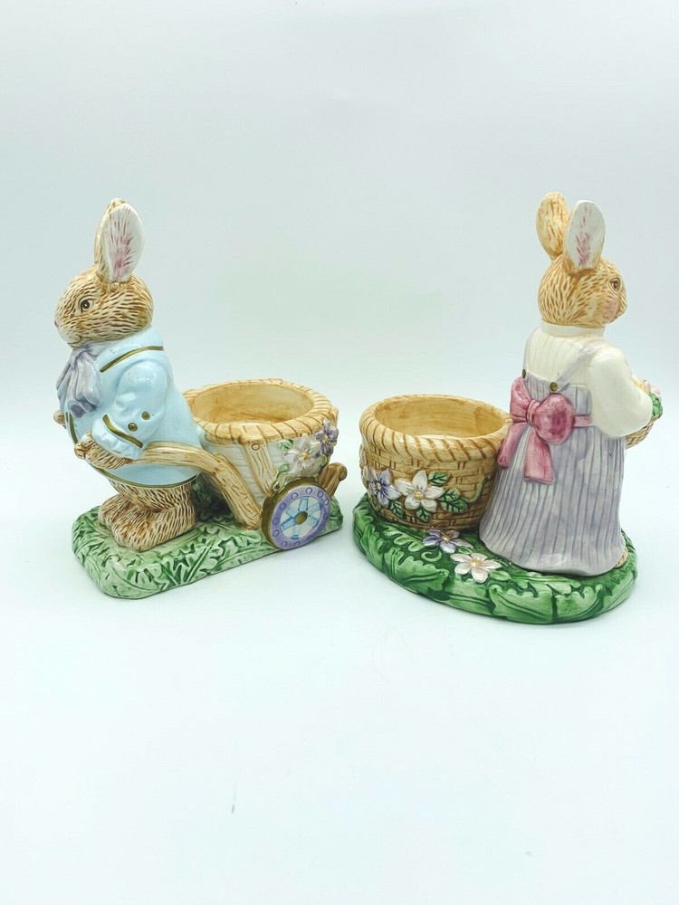 VTG Pair Avon Springtime Collection Easter Bunny Rabbit Ceramic Egg Holders