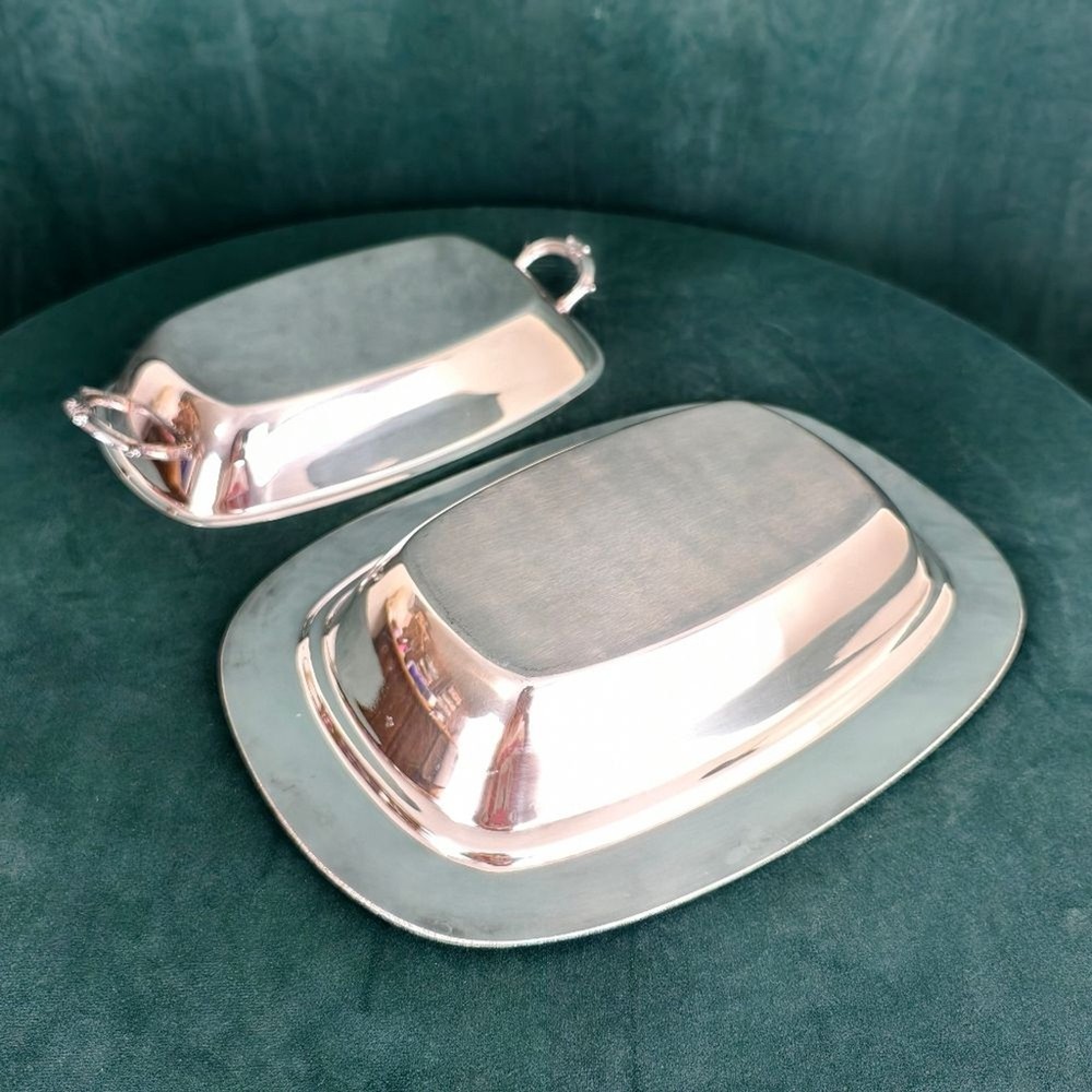 Vintage Elegant Silver Plated Rectangular Serving Tray with Lid