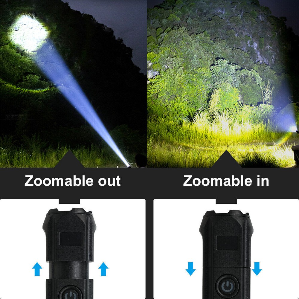 2 Pack Super-Bright LED Tactical Military LED Flashlight Torch 3 Modes Zoomable