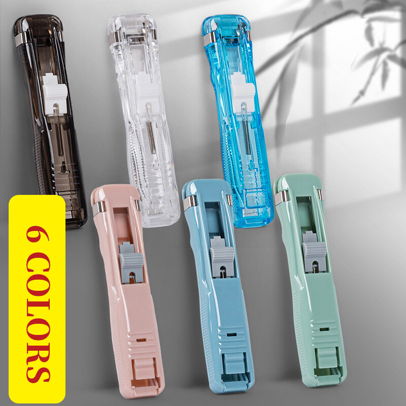 new Portable Clip Push Stapler Fixed Binding Reusable Clamp Not Damage Paper