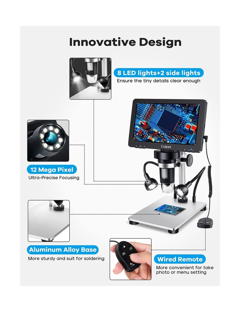 7" LCD Digital Microscope 1200X,Leipan 12MP Coin Microscope with Screen for A...