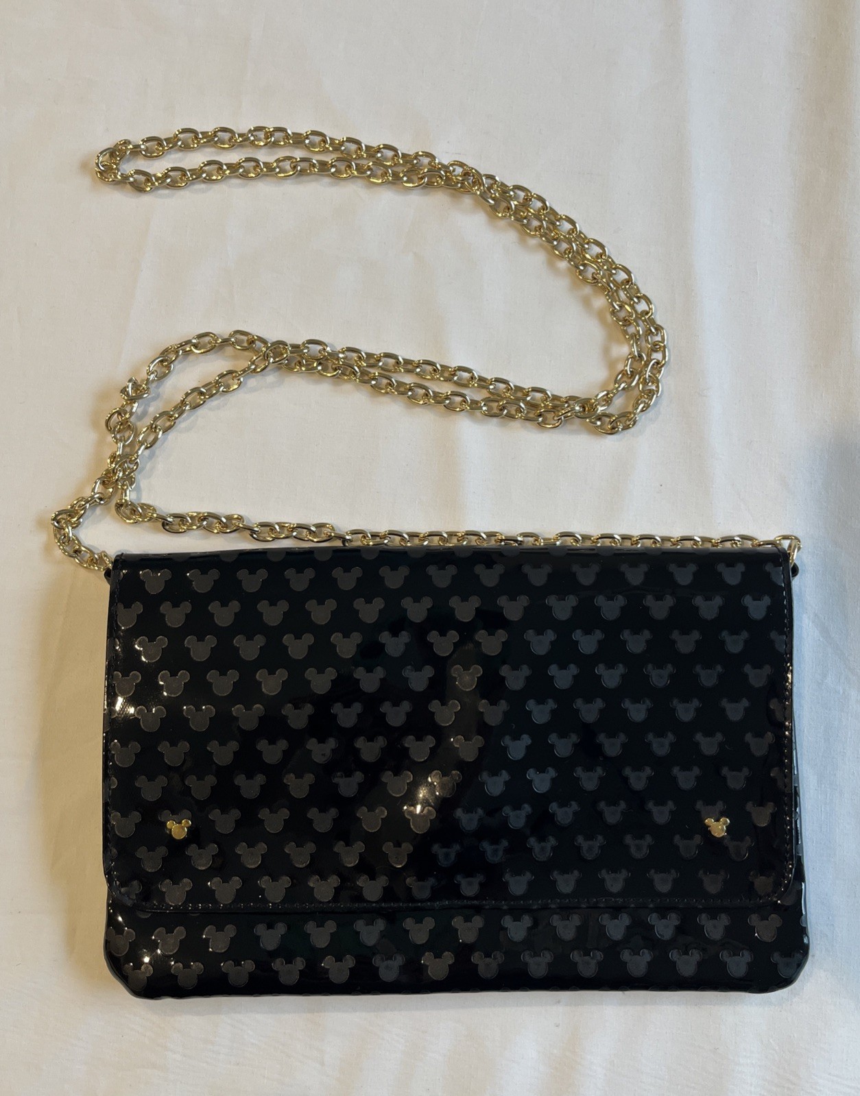 Disney Parks Crossbody Clutch Purse Mickey Mouse Faux Patent Leather Black