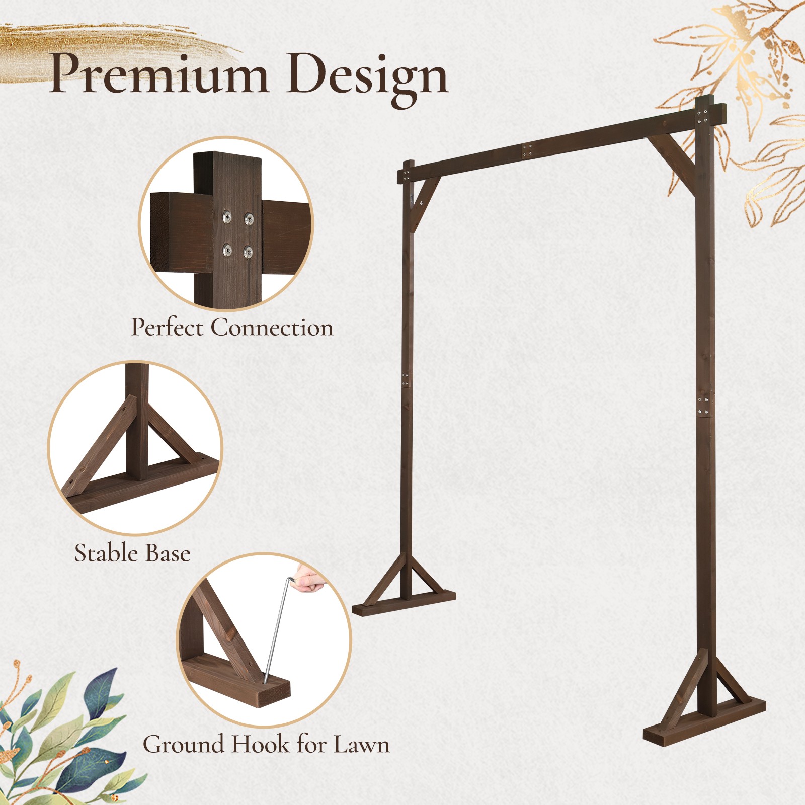 7.2FT Wooden Wedding Arch Square Wood Arbor Backdrop Stand Boho Garden Rustic