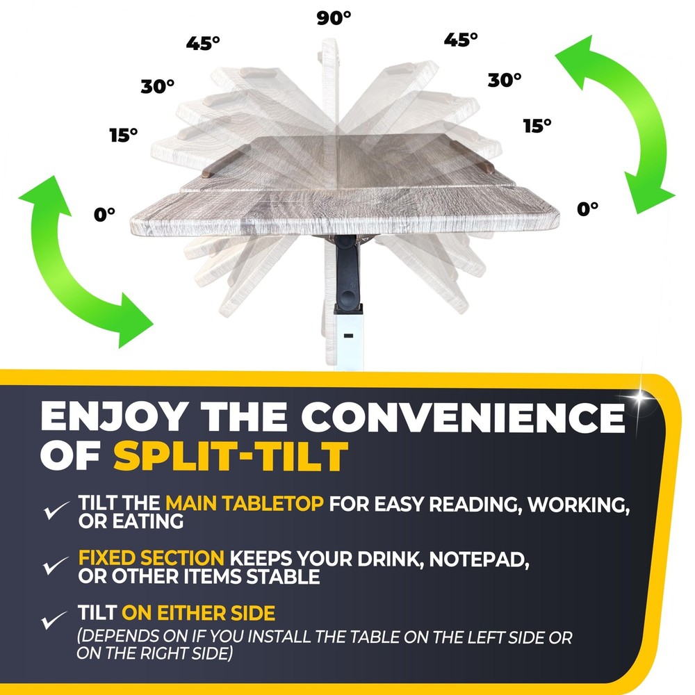 Recliner Table, Over the Bed Table with Wheels, Adjustable Width & Height, wi...