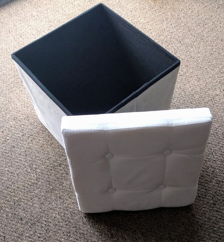 Ivory Microfiber Folding Storage Ottoman Cube 14.5"x14.5"