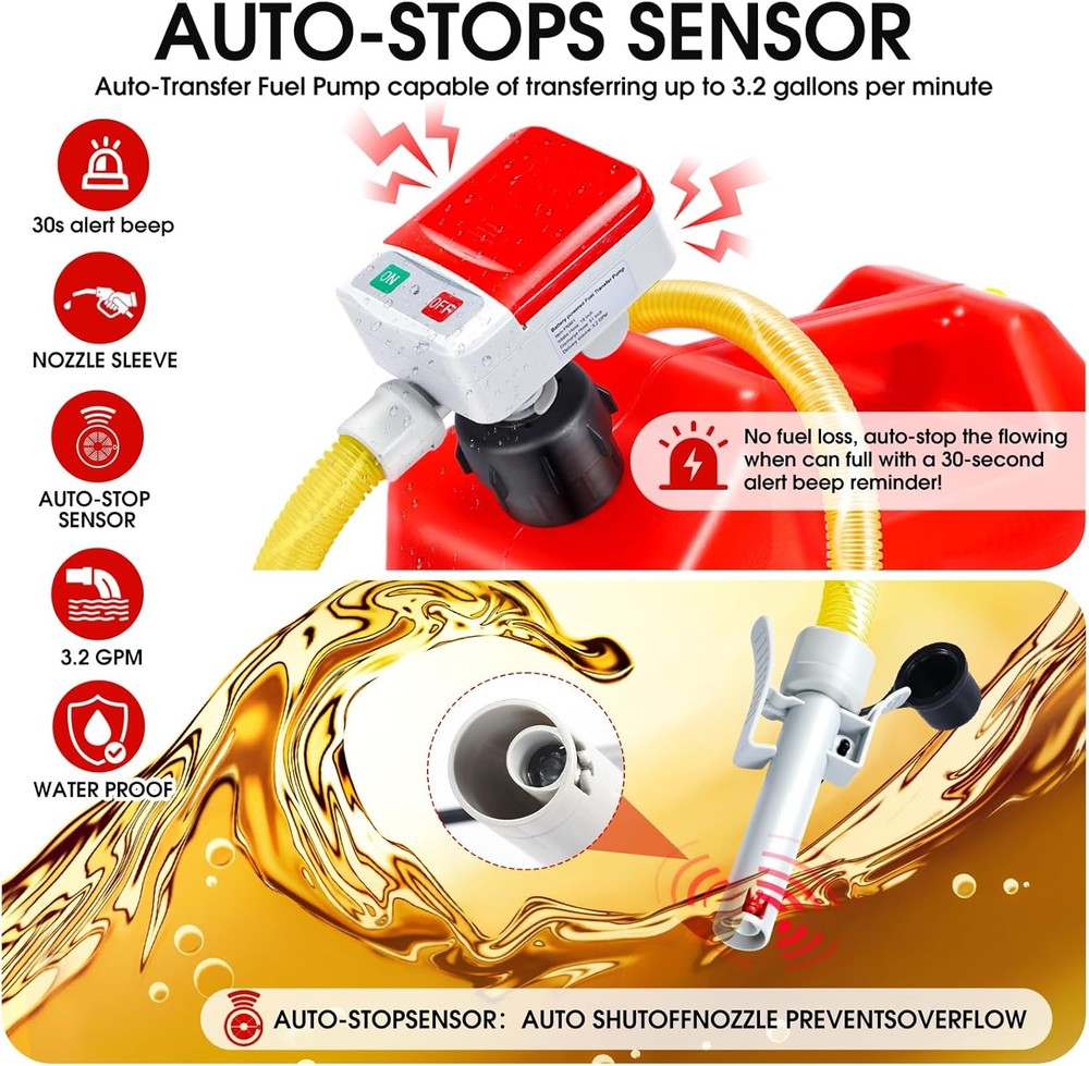 Fuel Transfer Pump with Auto-Stop Sensor - 3.2 Gallons per Minute