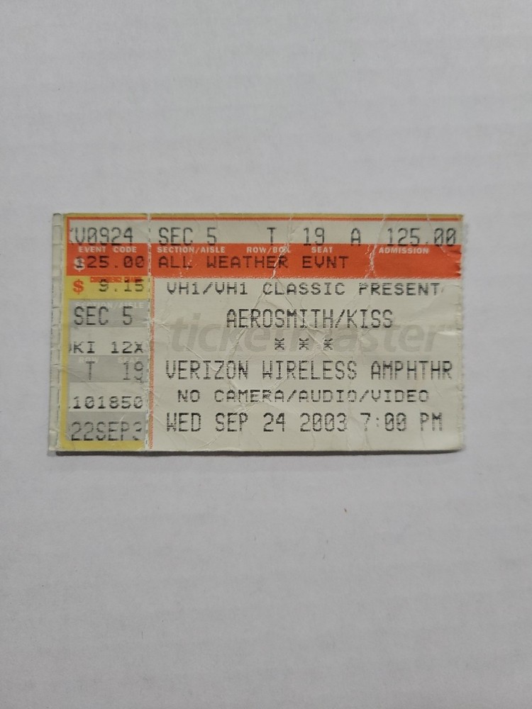 Vintage 2003 Aerosmith / Kiss Kansas City Concert Ticket Rock Bonner Springs KS