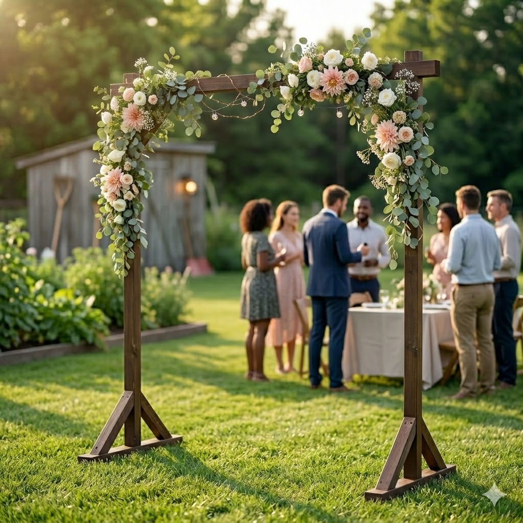 7.2FT Wooden Wedding Arch Square Wood Arbor Backdrop Stand Boho Garden Rustic