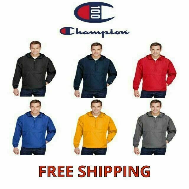 Champion Men's 1/4-Zip Hooded Pullover Pack-Away Solid Jacket CO200 Packable