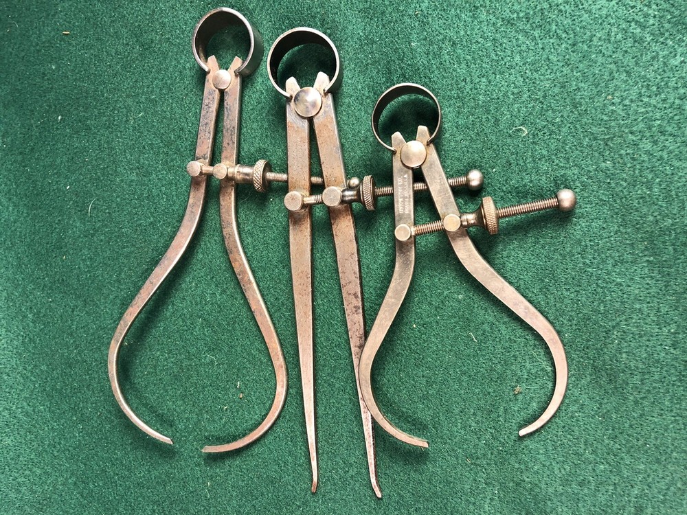 Three Vintage Union Tool Spring Calipers Inside & Outside Dividers