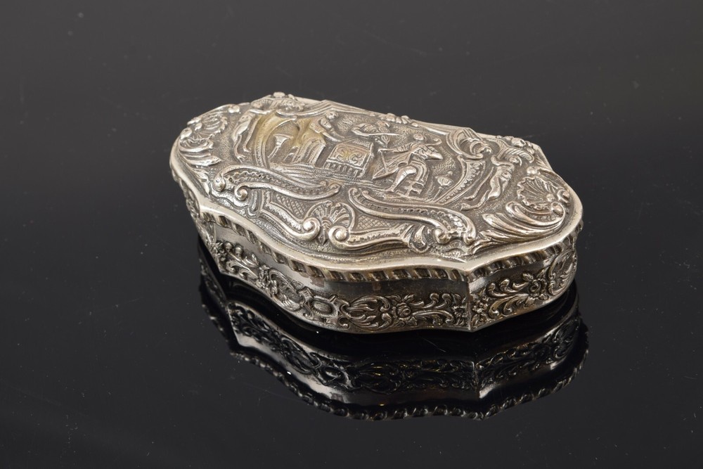 Carved silver box, 20th century.