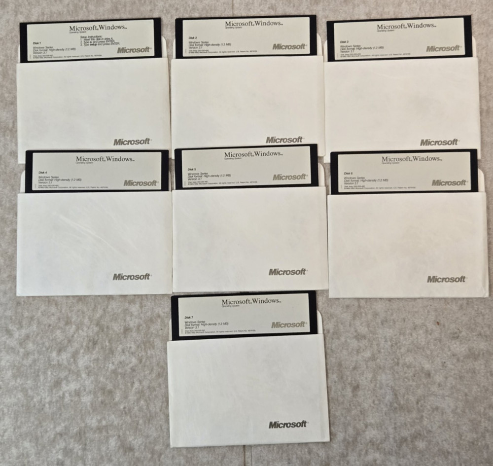 Microsoft Windows Version 3.1 Operating Software 5.25" Floppy Disks 7 OEM Disks