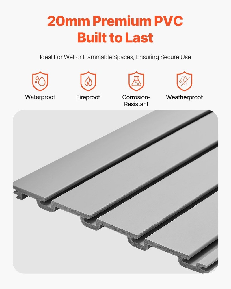 4x4ft Adjustable PVC Slatwall Panel 300lb Grey Modular Build