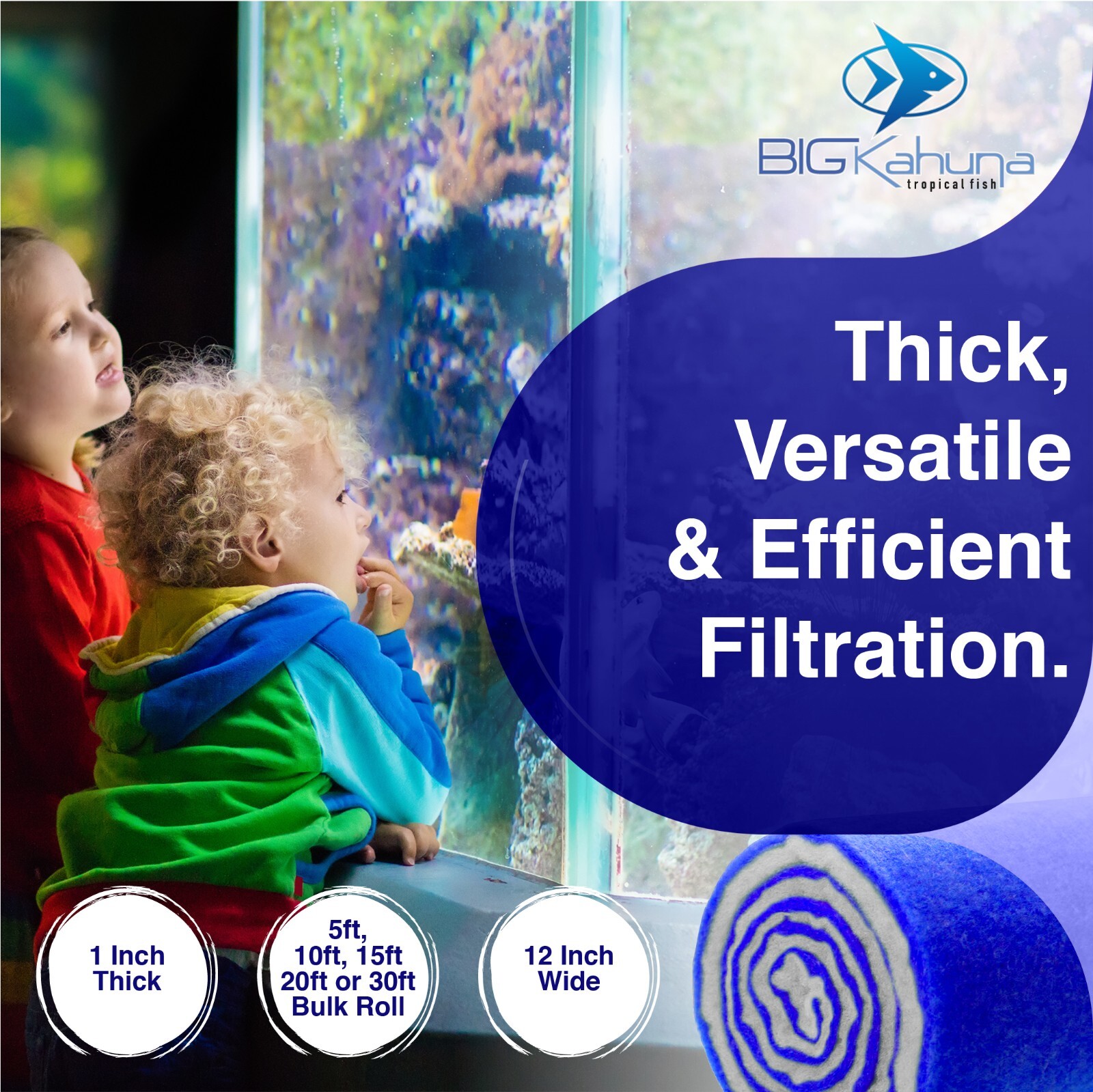 10-FT ROLL BLUE BONDED AQUARIUM FILTER MEDIA PAD 12" X 10' FILTER FIBER FLOSS.