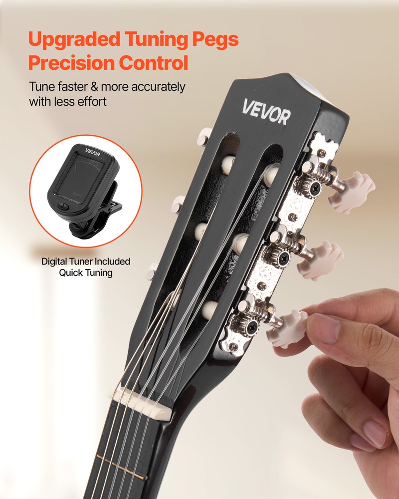 VEVOR Classical Guitar 30 in Guitar Beginner Starter Kit Nylon Strings Black