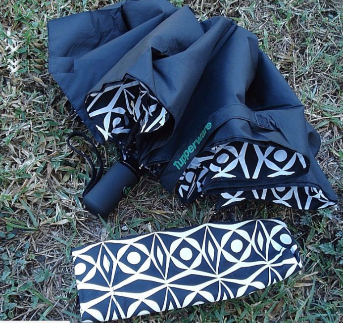 Tupperware Umbrella Deco Vibe graphics collapsible compact NEW Black