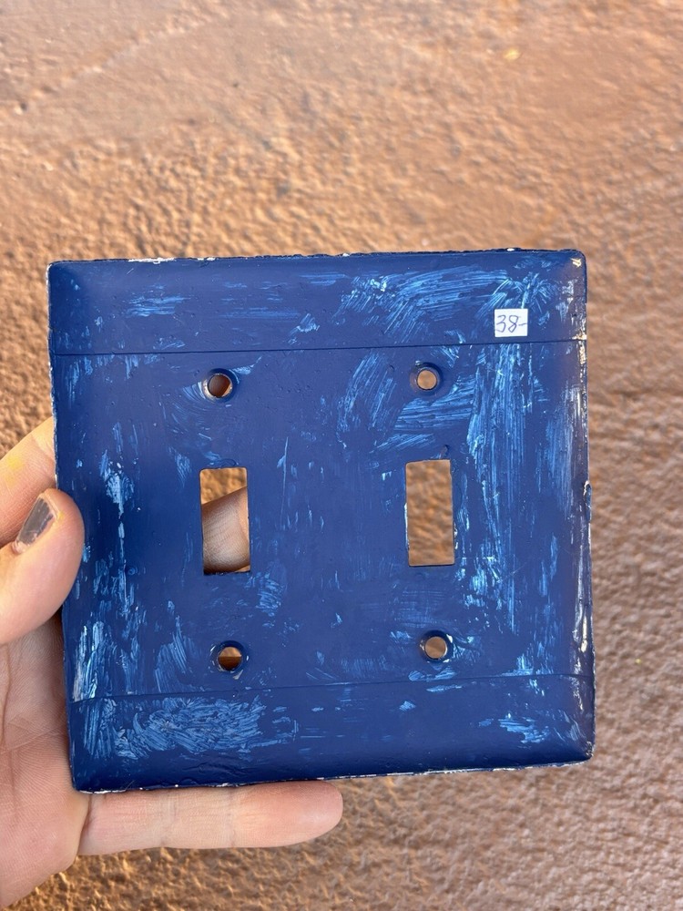 Handpainted Light Switch Cover Fan Native Design Handmade Blue Double e25